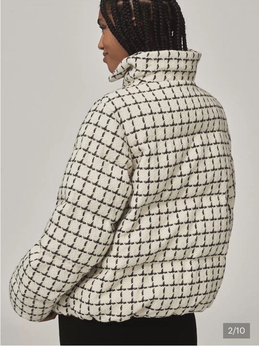 Varley Cream & Black Check Puffer Jacket - Picture 2 of 3